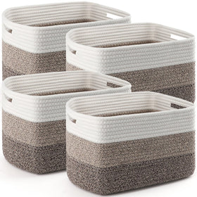 KIUGCO four-pack cotton rope baskets on a shelf for tidy storage