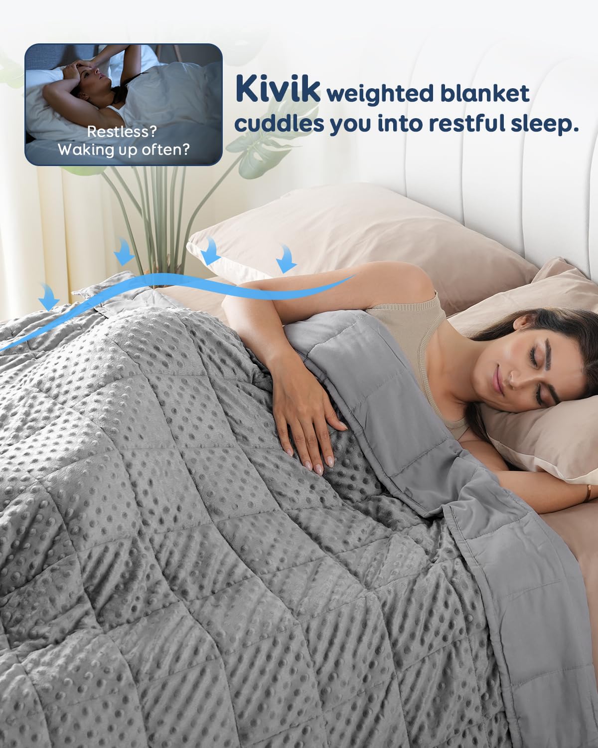 Kivik weighted blanket reversible grey side showcasing microfiber for year-round use