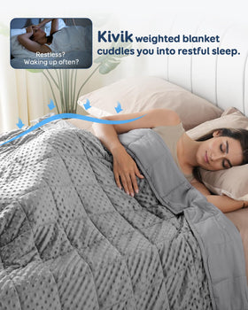 Kivik weighted blanket reversible grey side showcasing microfiber for year-round use