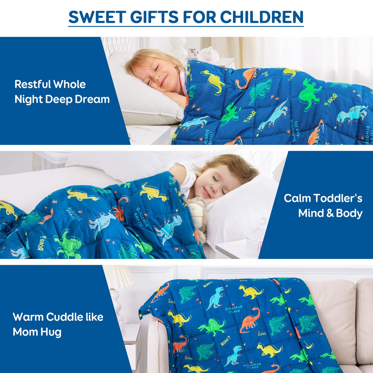 Kivik seven layer construction weighted blanket in blue for durability