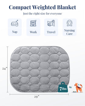 Kivik weighted lap blanket in portable bag, easy to carry for on-the-go relief.