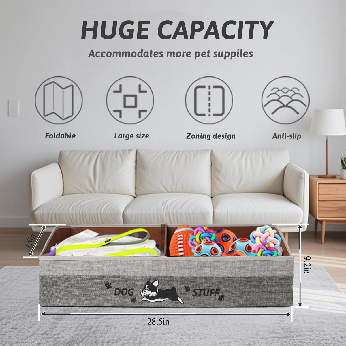 Kiviron 28.5-inch collapsible dog toy box showing portable storage.