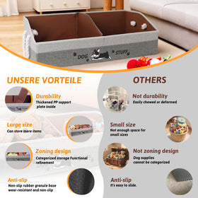 Kiviron dog toy storage with removable dividers for customization.