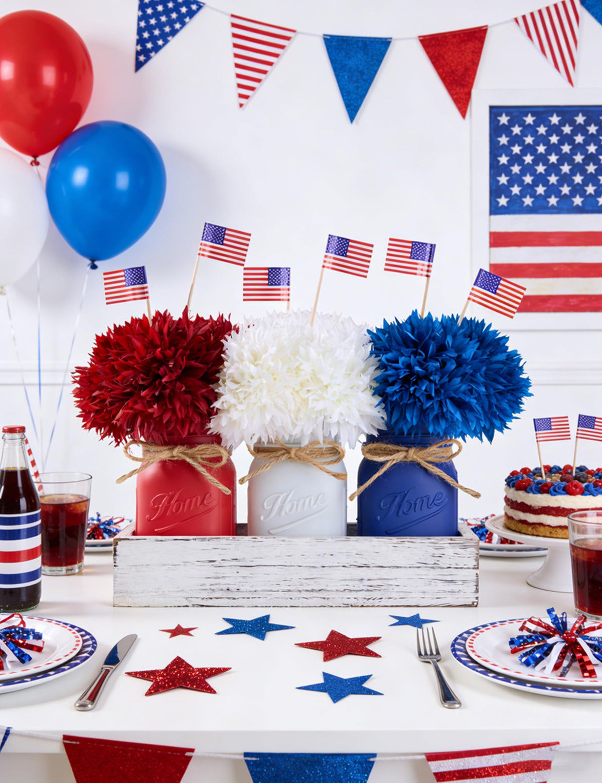 KIVIVO patriotic table decorations brighten indoor and outdoor spaces.