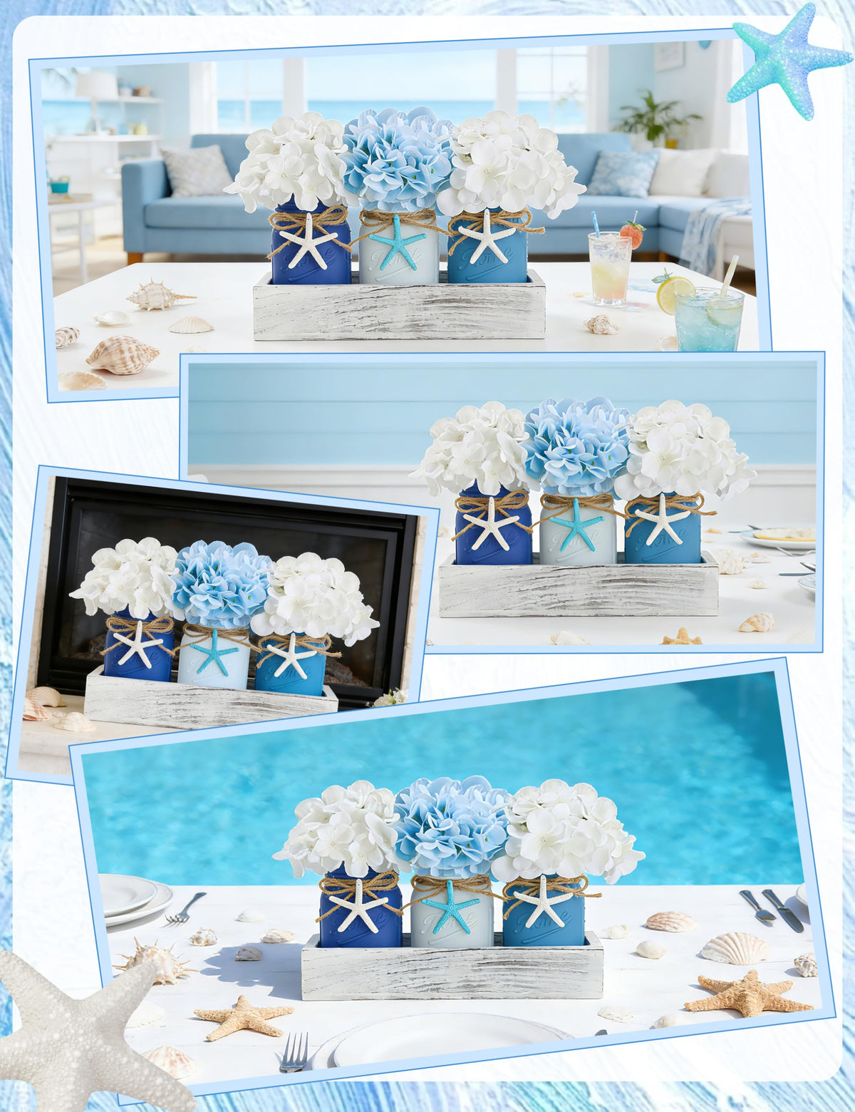 KIVIVO wood tray anchoring a cohesive coastal display