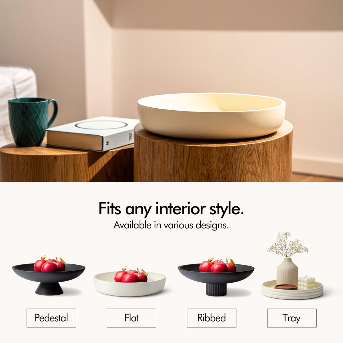 KIVY concrete fruit bowl anti-slip cork foot keeps it steady on surfaces.
