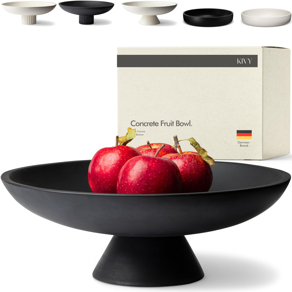KIVY concrete fruit bowl front view with pedestal for fruit or keys.