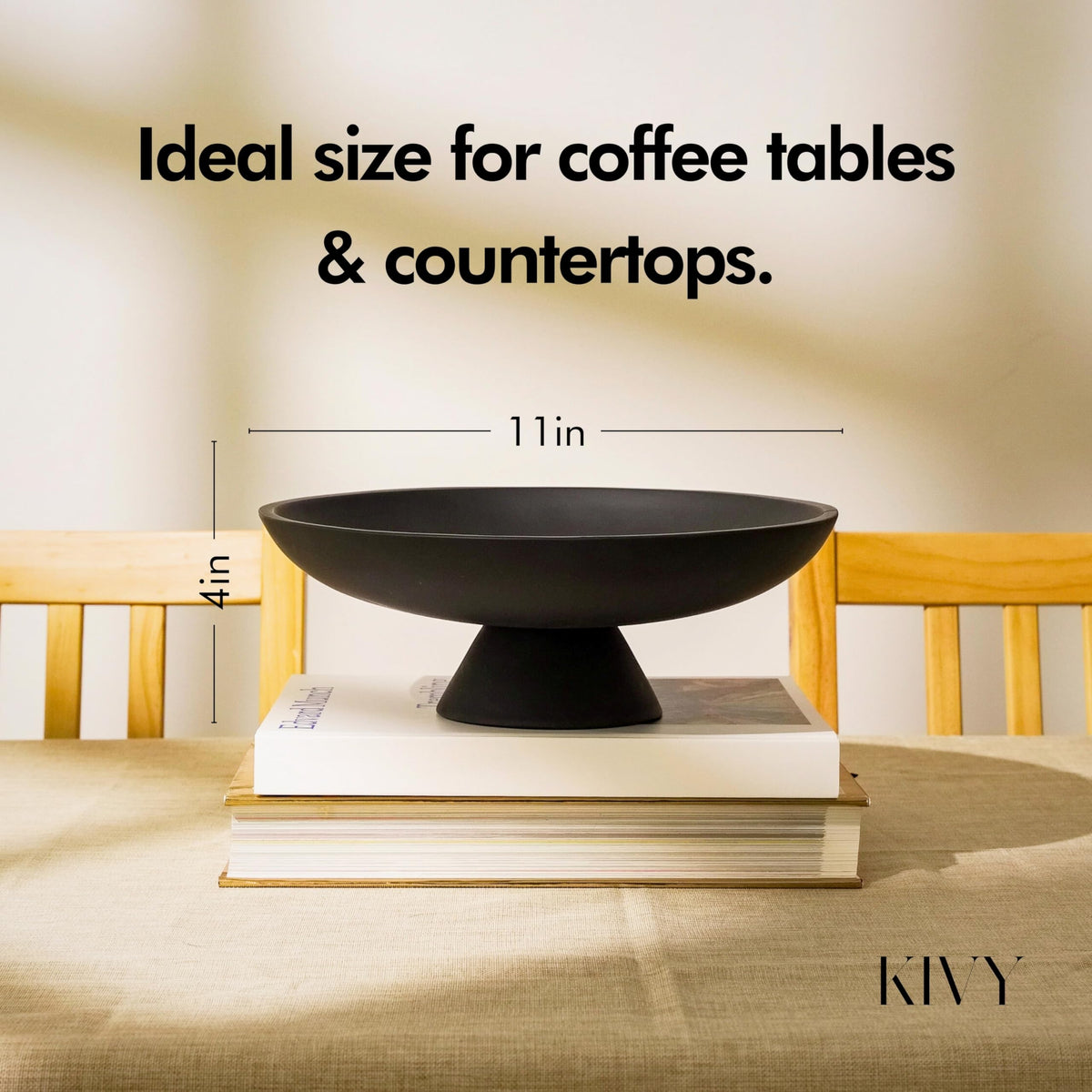 KIVY concrete fruit bowl side profile highlighting modern pedestal design and stability.
