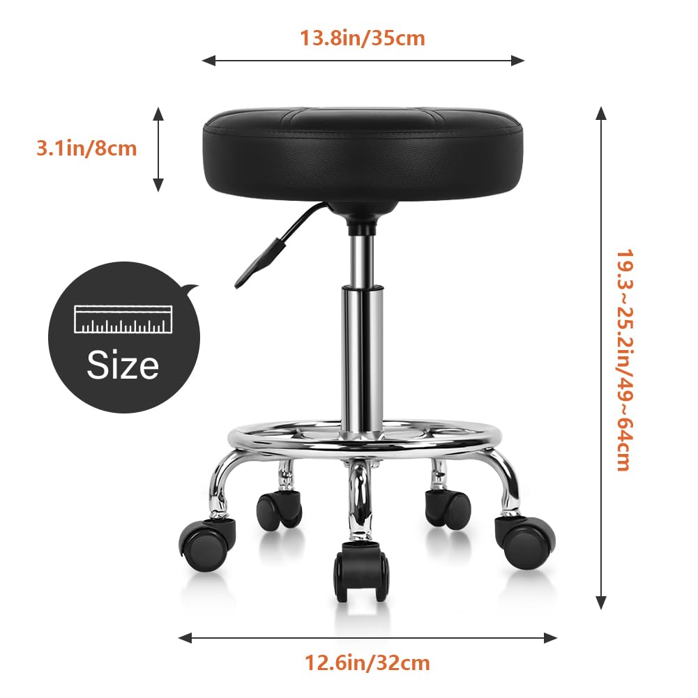KKTONER round rolling stool with gas lift adjusts height for personalized positioning.