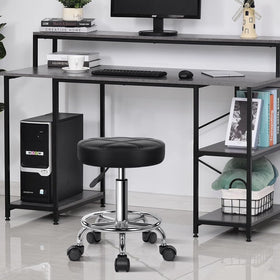 KKTONER round rolling stool PU leather surface is easy to wipe clean after spills.