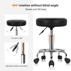 KKTONER round rolling stool swivels 360 degrees for versatile movement.