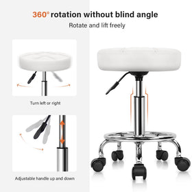 KKTONER Round Rolling Stool white base and wheels enabling easy mobility.
