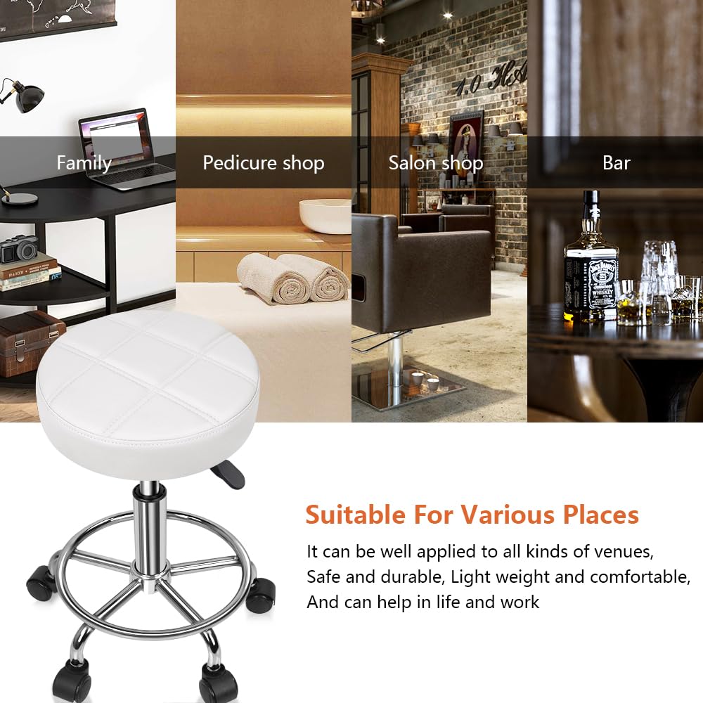 KKTONER Round Rolling Stool white in-office setup for versatile seating.