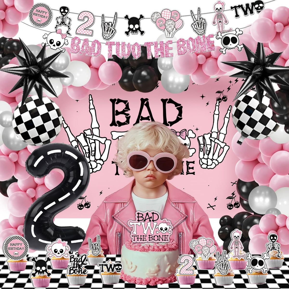 Klarvyius Bad Two the Bone cupcake toppers decorate treats with spooky fun.