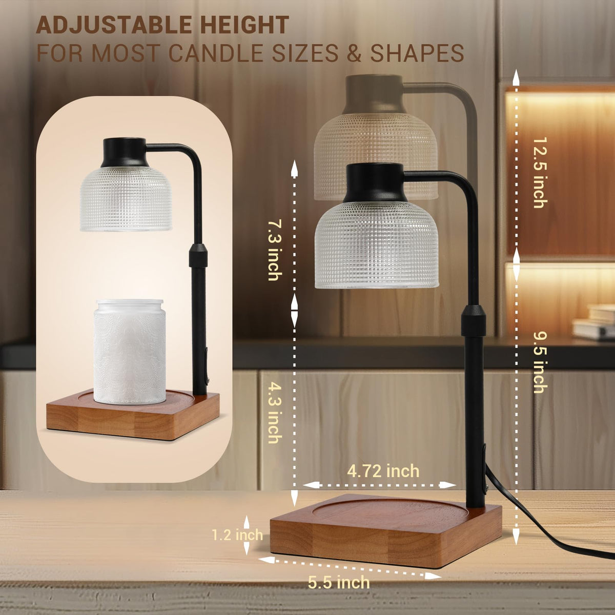 KLL Candle Warmer Lamp fits most jar candles, including 3-wick jars.