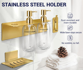 Storage rack and hook with loofah keep the shower tidy.