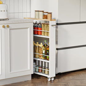 KLM 4-tier white slim storage cart fits narrow spaces and corners.