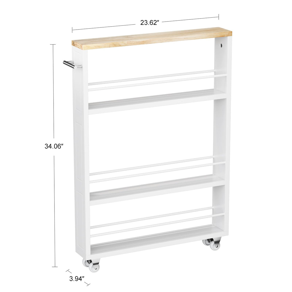 KLM 4-tier white slim storage cart is a rolling organizer for small spaces.