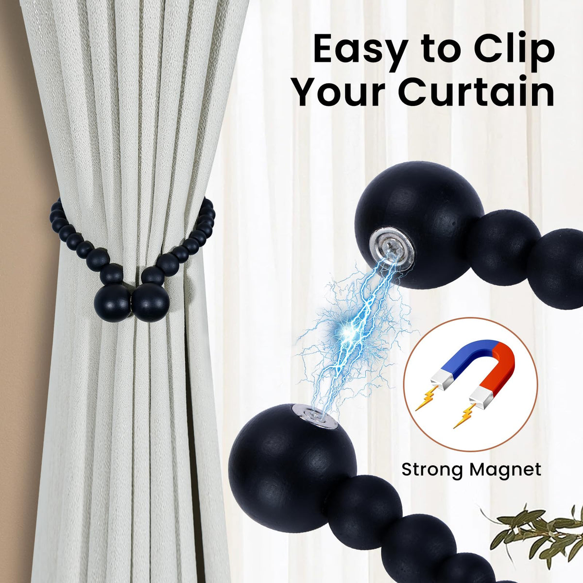 KLOGTSIND wood bead tiebacks offer easy no-drill installation for quick room refresh.