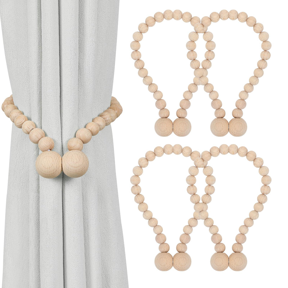 KLOGTSIND magnetic curtain tiebacks with wood beads secure curtains without drilling