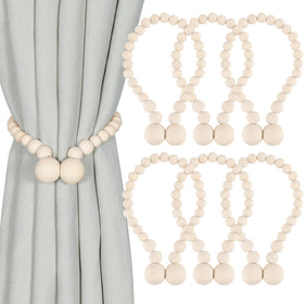 KLOGTSIND magnetic wood bead tiebacks showcased for secure curtain control and boho charm.