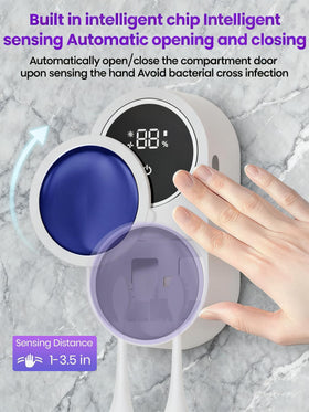 KLUEHOME UV toothbrush sanitizer holder automatic sensor enables touchless opening.