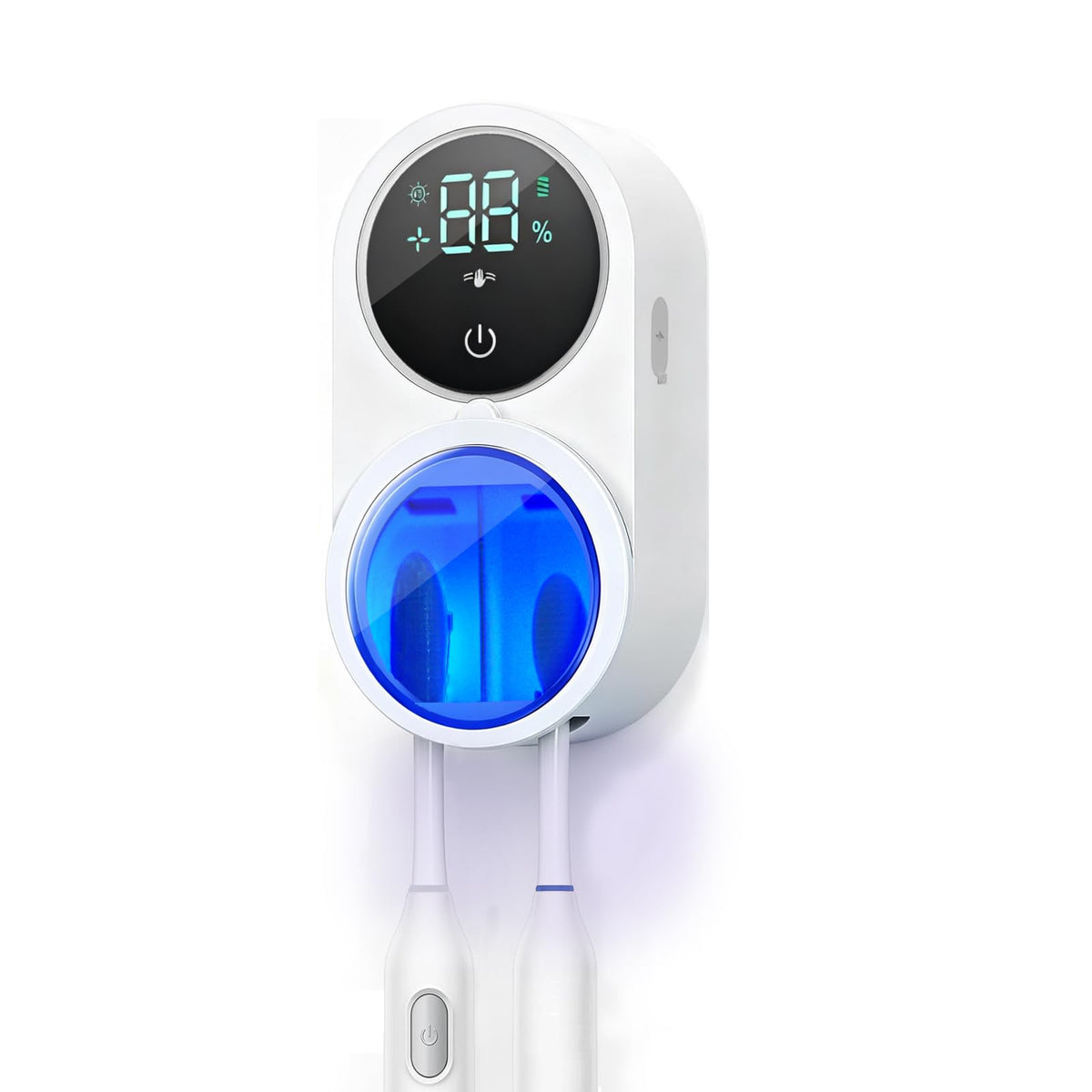 KLUEHOME UV toothbrush sanitizer holder front view enables hands-free operation for a cleaner routine.