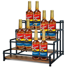 Klxuyuo four-tier coffee syrup rack on counter displaying 20 bottles for easy access.