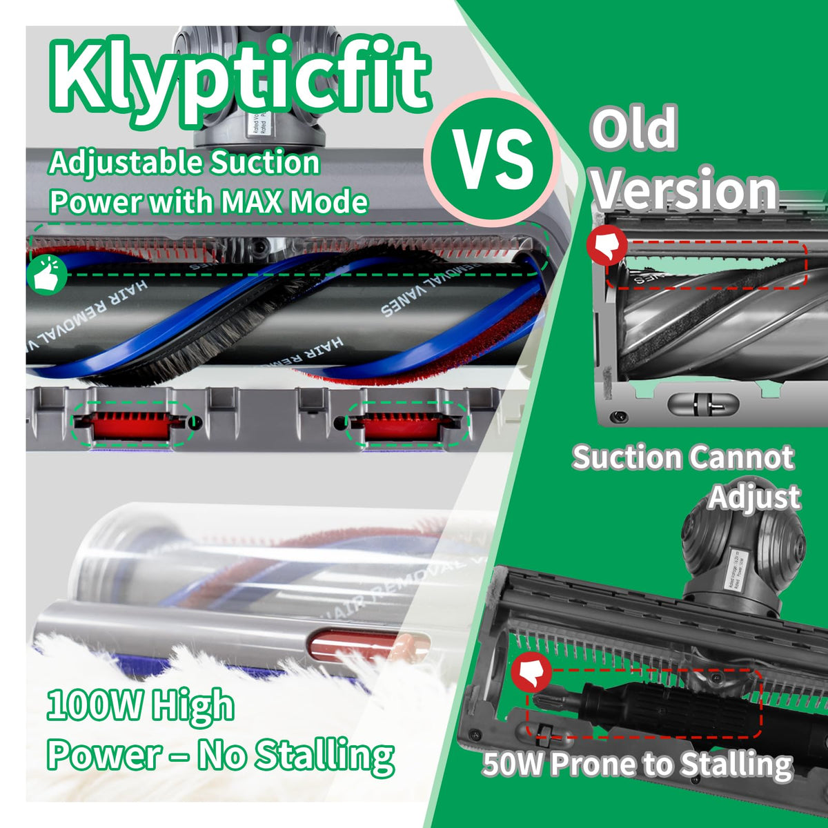 3D view highlighting 270-degree maneuverability of the Klypticfit cleaner head.