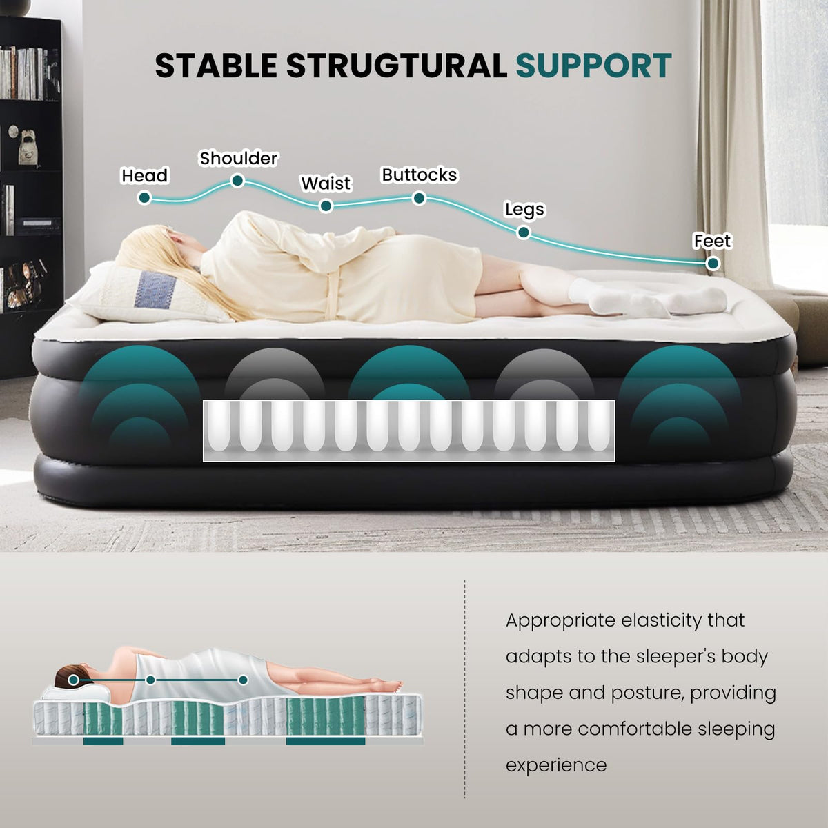 KMFurnila air mattress 660 lbs capacity supports couples with reliable, even weight distribution.