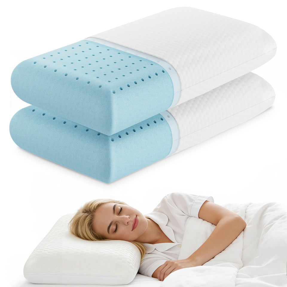 KMFurnila cooling gel memory foam pillow front view for supportive side sleeping