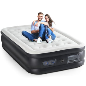 KMFurnila twin air mattress with built-in pump ready for quick setup
