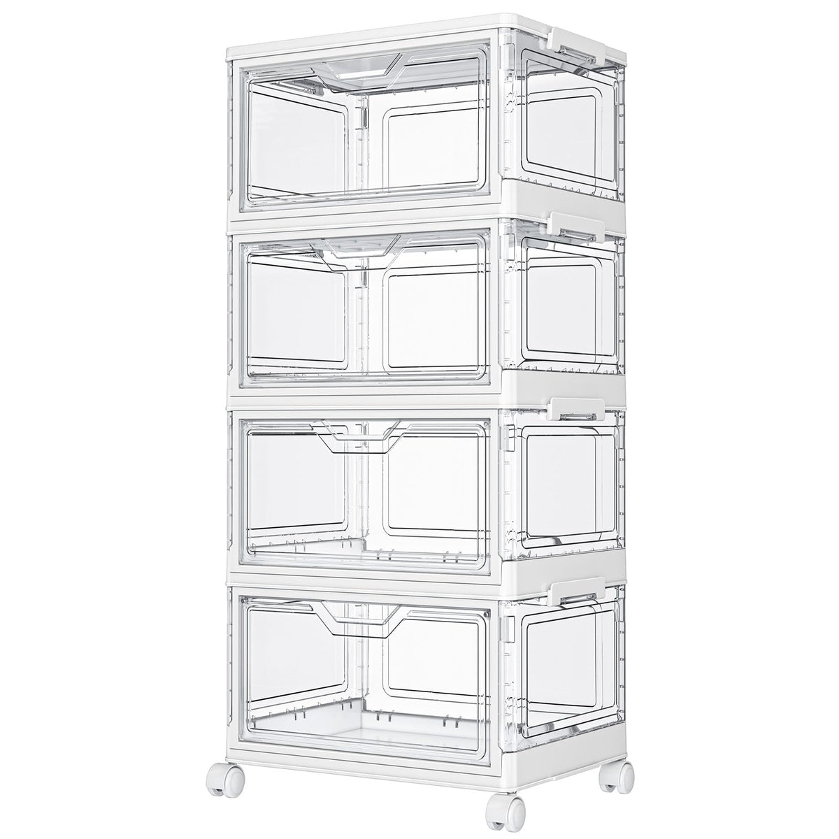 Kmiectse clear storage bins with four tiers ideal for versatile closet organization.
