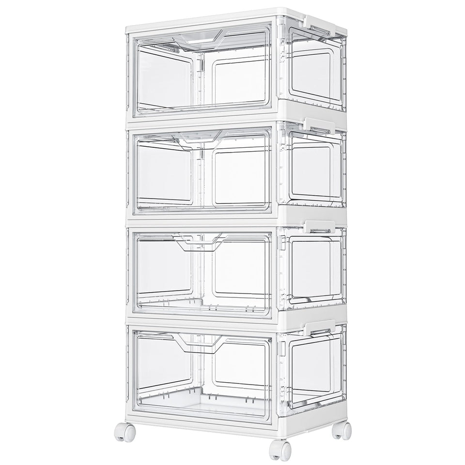 Kmiectse clear storage bins with four tiers ideal for versatile closet organization.