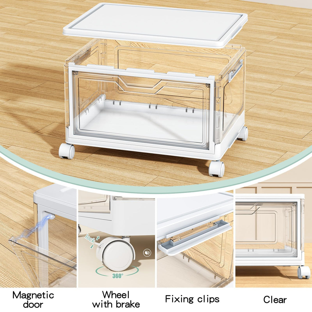 Kmiectse foldable storage bin collapses flat for space-saving setup.