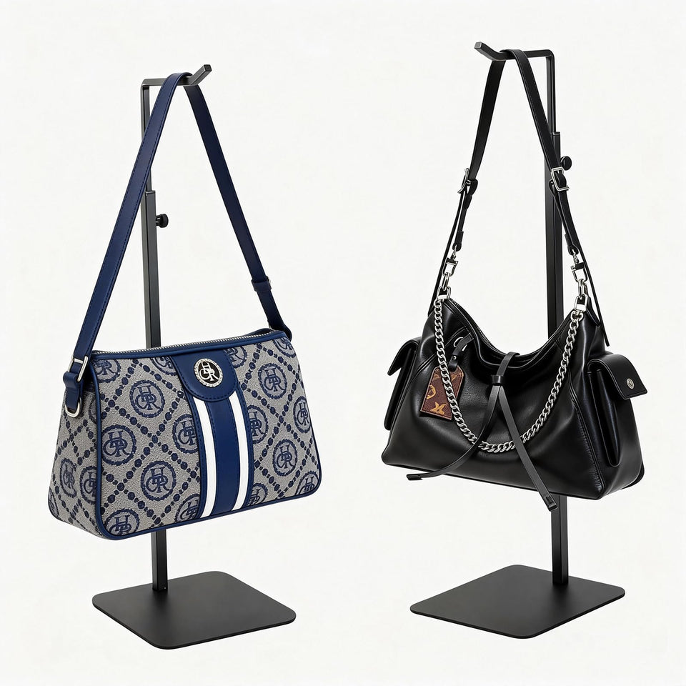KMtilsh purse display stand front view highlights bag silhouette for an elegant retail display