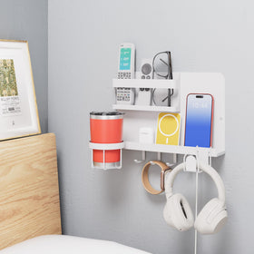 KMUZAWN bedside wall organizer close-up for compact bedside storage.