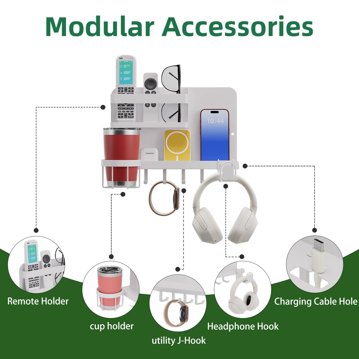 KMUZAWN modular cupholder attached to shelf for drinks within reach.