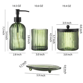 KMwares olive green glass bathroom set unifies style and storage.