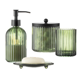 KMwares olive green glass soap dispenser for stylish countertop organization.