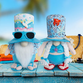 KnomeKo beach gnomes hat with artificial starfish for coastal charm.