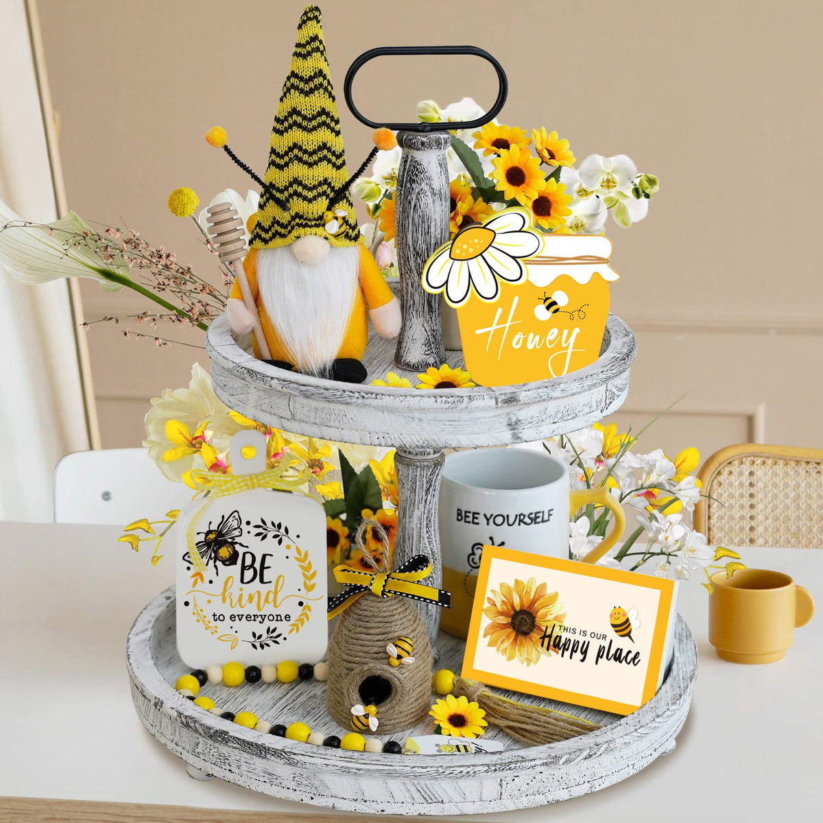 KnomeKo Bee hive decor boosts farmhouse warmth on countertops or coffee bars.