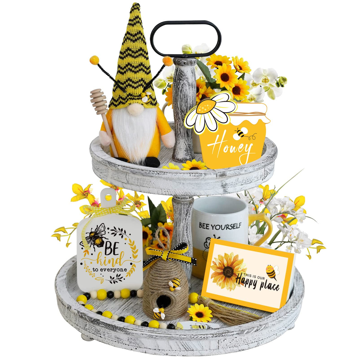 KnomeKo Bee Tiered Tray gnome plush adds cheerful summer charm to your display.