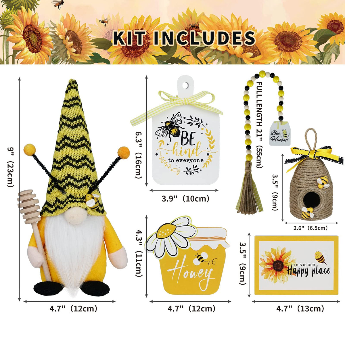 KnomeKo Wood bead garland adds texture and whimsy to bee-themed decor.
