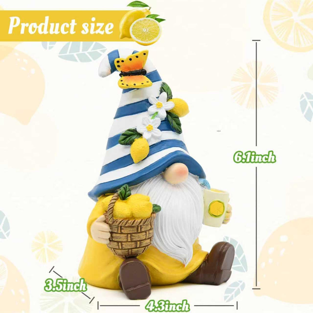KnomeKo indoor-outdoor lemon gnome in resin, ideal for garden corners or shelves.