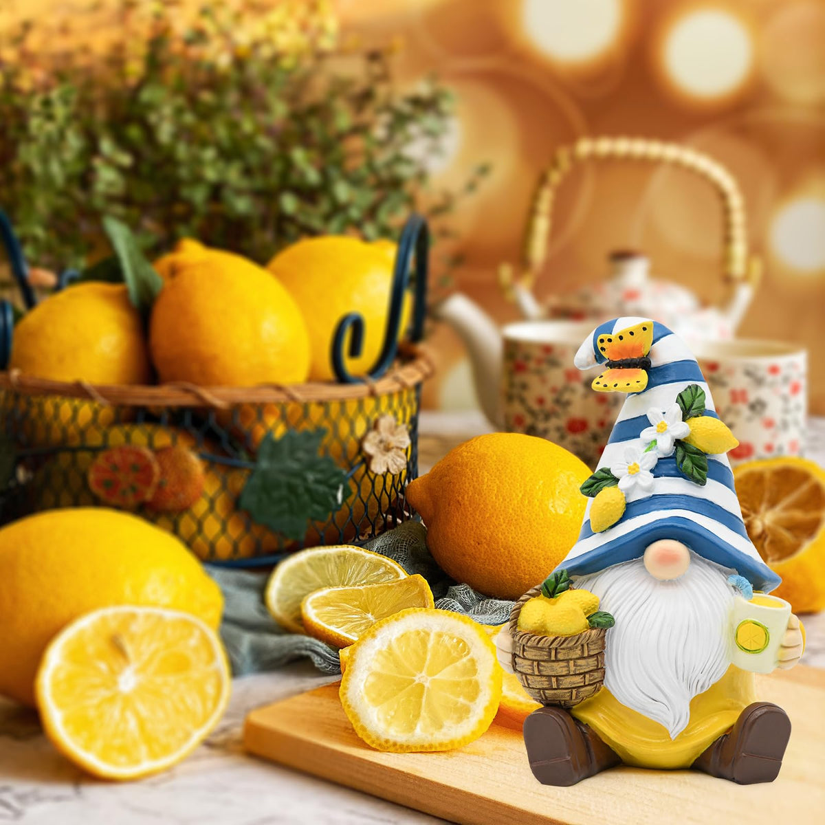 KnomeKo Mediterranean coast themed gnome adds sunny coastal vibes to decor.