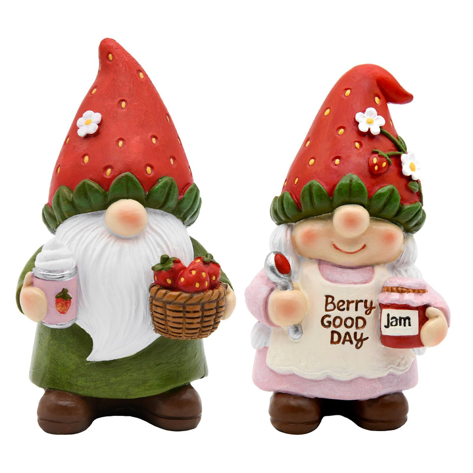 KnomeKo strawberry gnomes with jam jar highlight charming kitchen decor and playful whimsy.