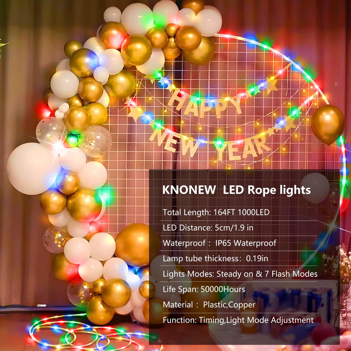 KNONEW rope light in a bedroom adds soft ambience.