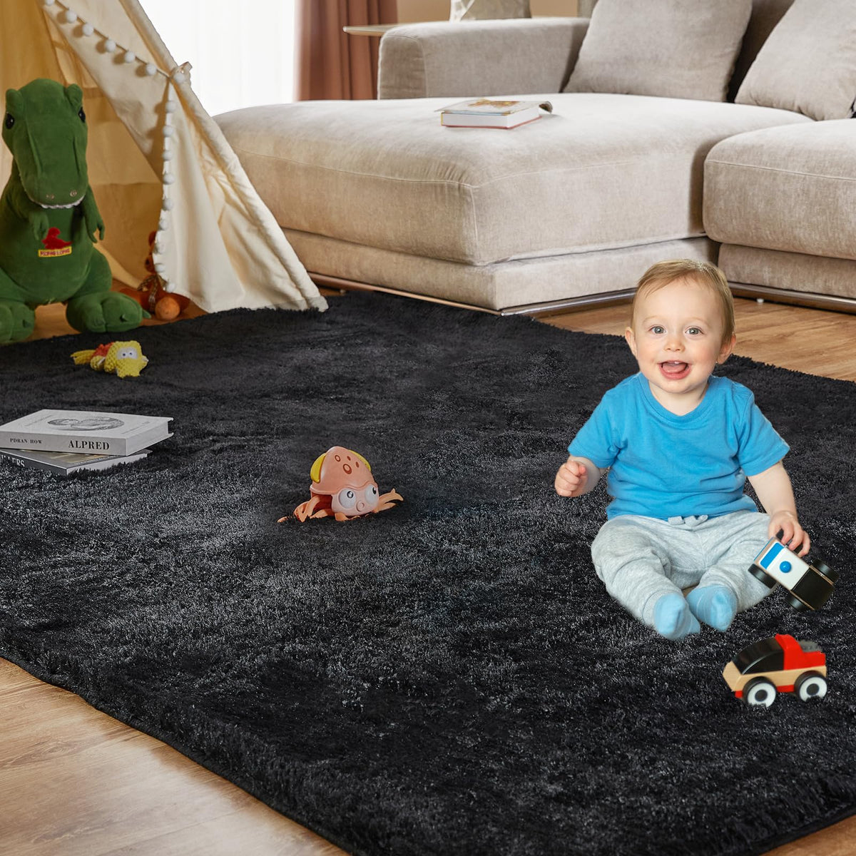 KNZE dorm and nursery-friendly rug adds warmth.