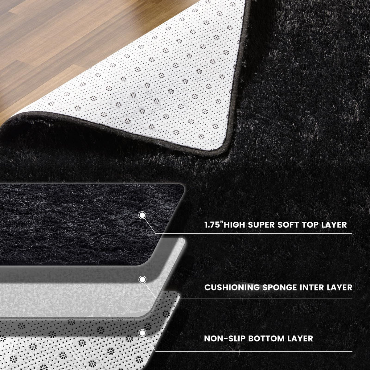 KNZE non-slip bottom dots help keep the rug in place.